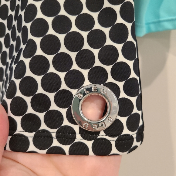 Bleu Rod Beattie Black And White Polka Dot Aqua Sleeve Swim Top - Picture 3 of 7
